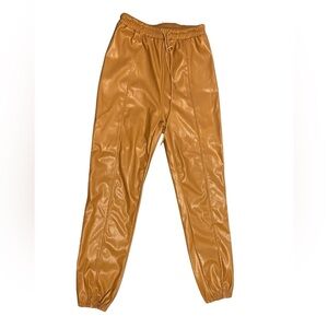 Superdown Faux Leather Cognac Orange Brown Joggers Pants Pull On Womens XS